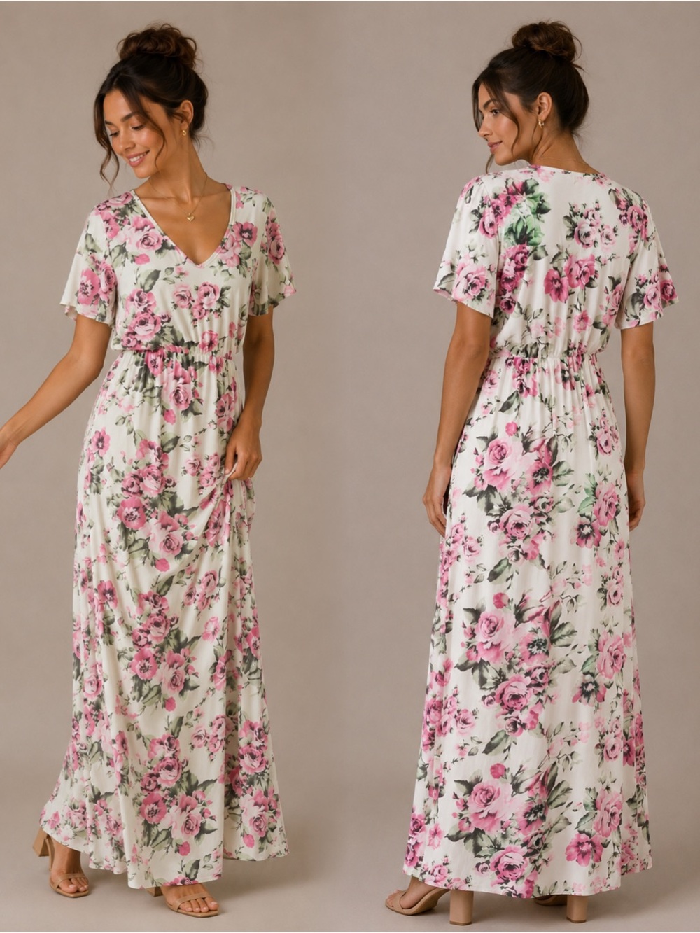 7th Ray Maxi Dress with Pink Floral Print